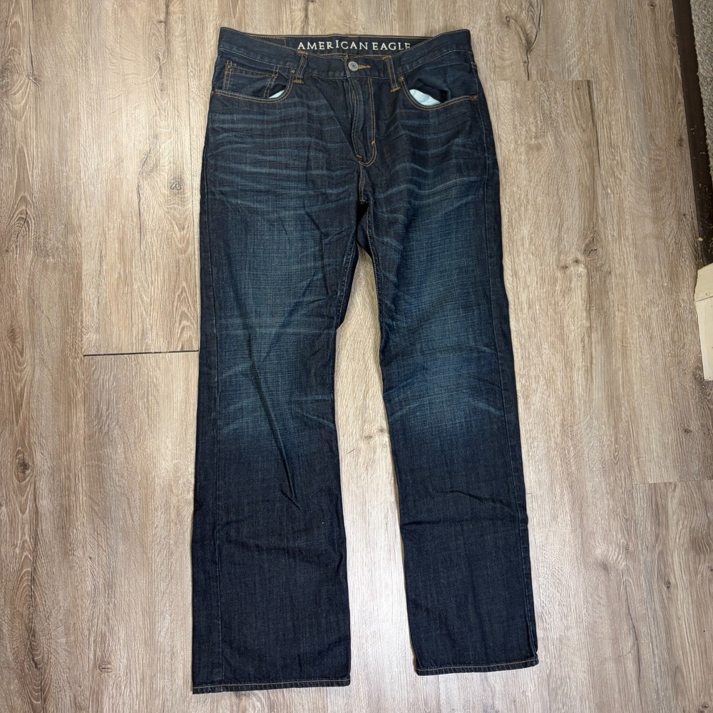 American Eagle Low Rise Boot Jeans Mens 33x32 Dark Wash 100% Cotton Relaxed